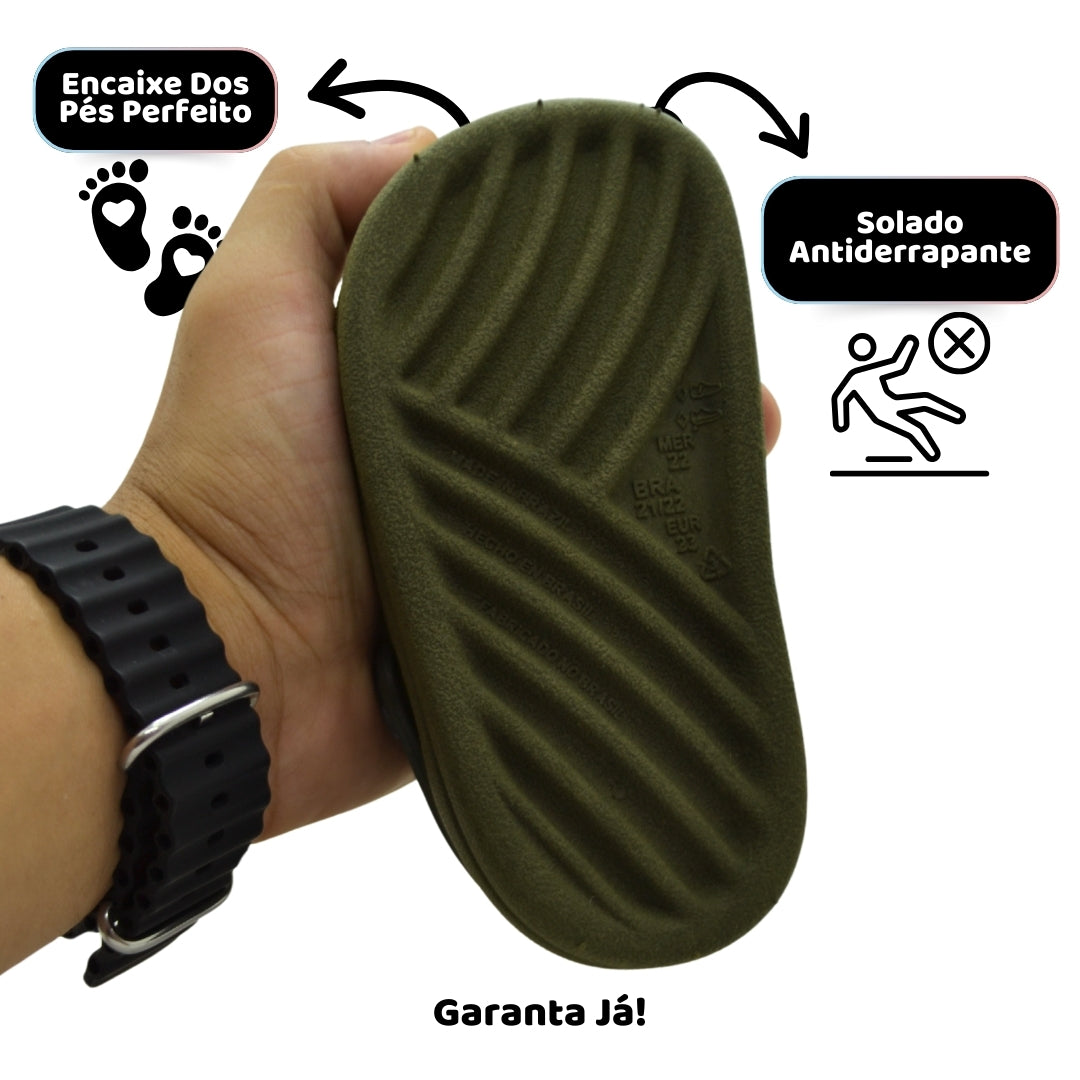 Papete Infantil Verde Militar – Leve, Confortável e Antiderrapante para o Dia a Dia