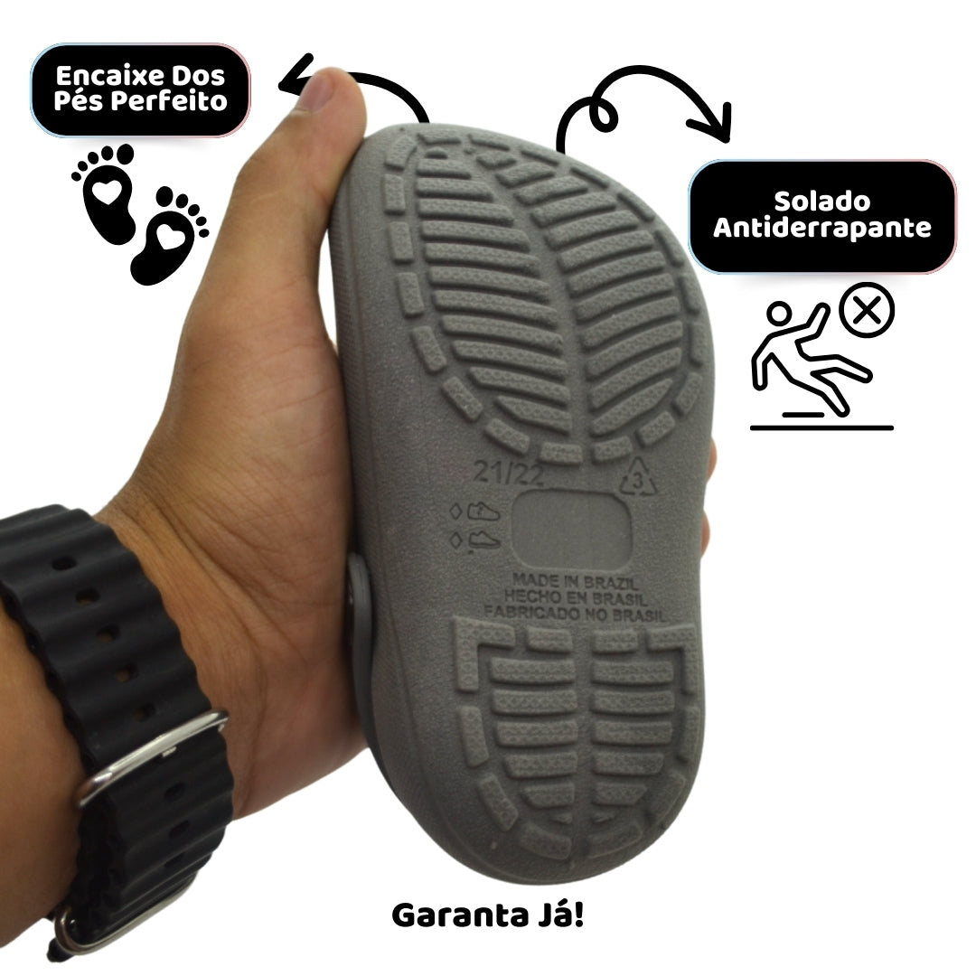 Babuche Infantil Cinza – Leve, Seguro e Divertido